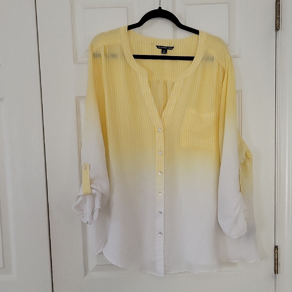 Zac & Rachel Yellow and White Ombre Button Down Shirt - Picture 3 of 10